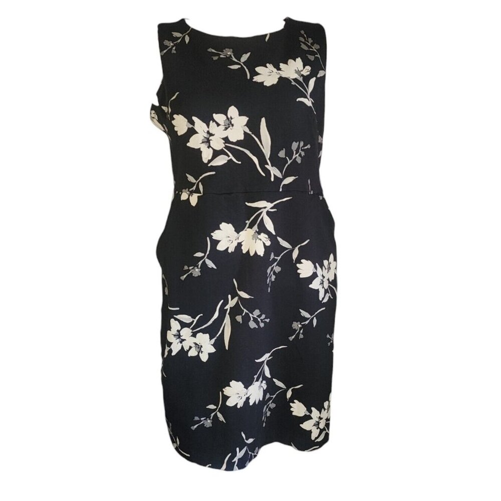 Old Navy Dress Womens Size LP Large Petite Black Tan Floral Sleeveless Zip‎ Back